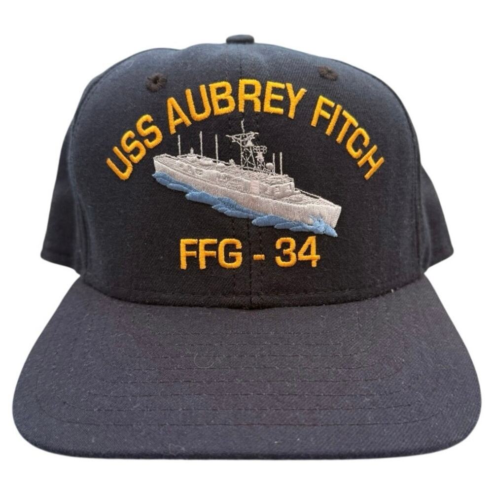 Vtg New Era USS Aubrey Fitch FFG 34 Snapback Hat Made in USA Green Underbrim